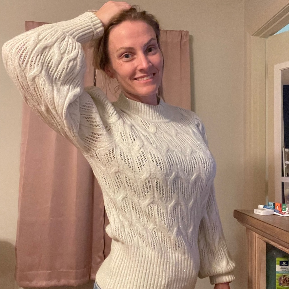 Express Cream Textured Knit Sweater